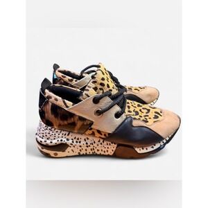 Steven by Steve Madden Leopard Print Calf Hair Platform Sneakers Gold Black 8.5